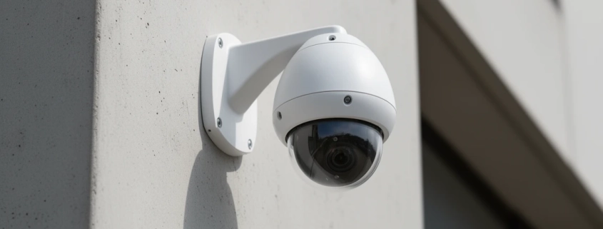 מצלמת אבטחה דאחואה Dahua מותקנת על קיר בניין